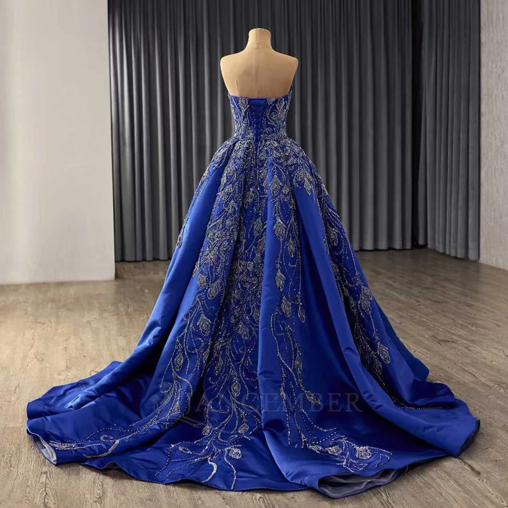 blue royal dress aesthetic A line Royal Blue Tulle Beaded Long Senior Prom Dress P2206  PreppyDress