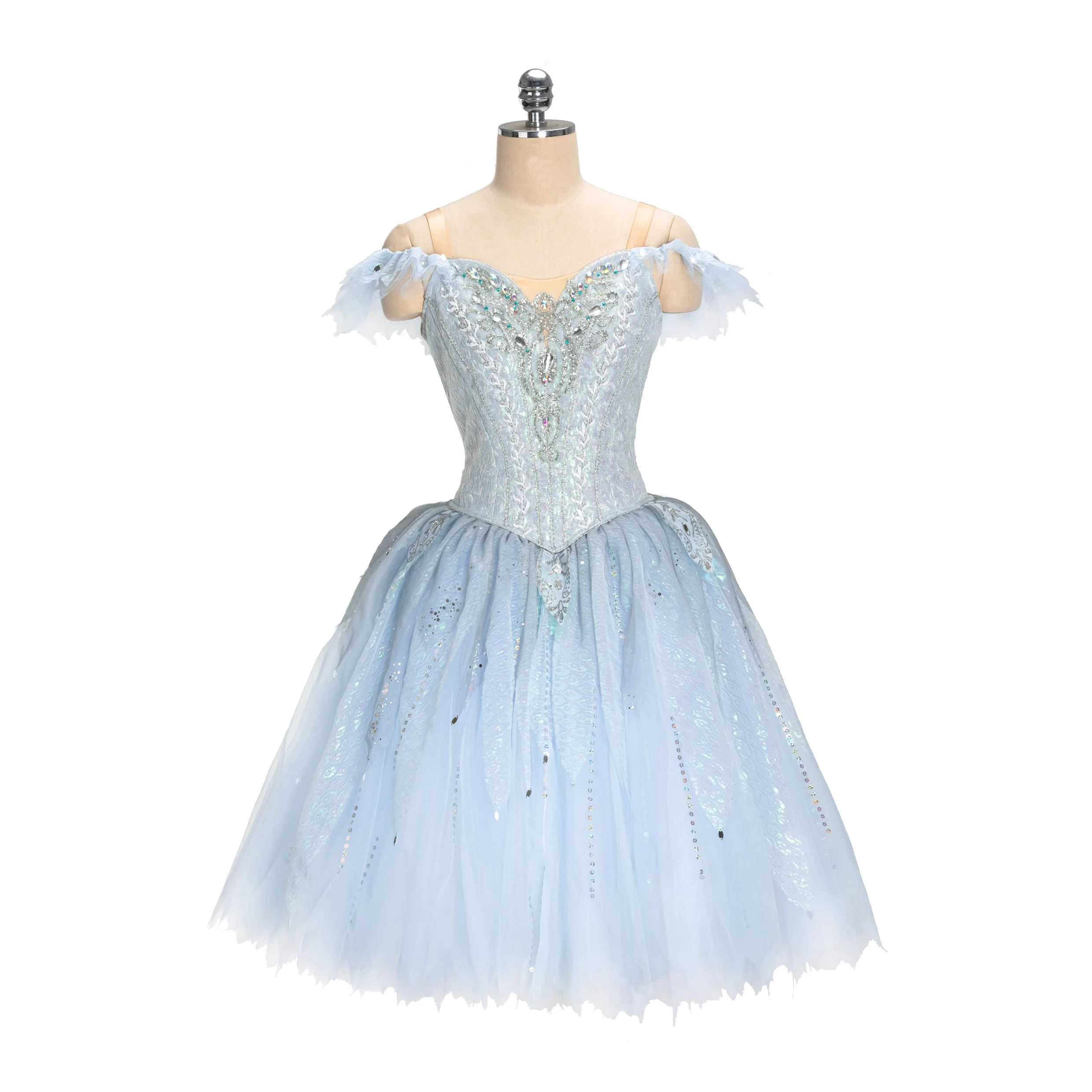 Professional Ballet Dress Silver Fairy Long Tutu for Children Competition  and Performance Variation for Dance Stage Wear