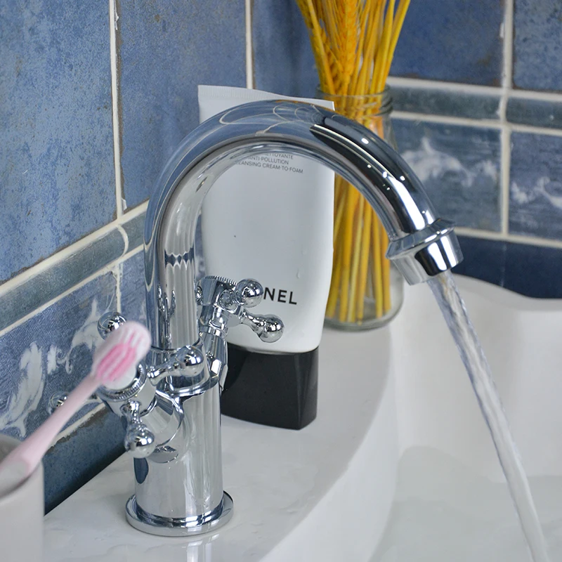 Luxury Crosshead Lever Brass Basin Tap - Chrome  details