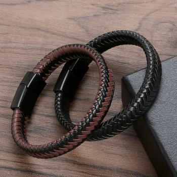 Bracciale Intrecciato In Vera Pelle Conciata Al Vegetale - Chiusura Magnetica - Fatto A Mano (UE)