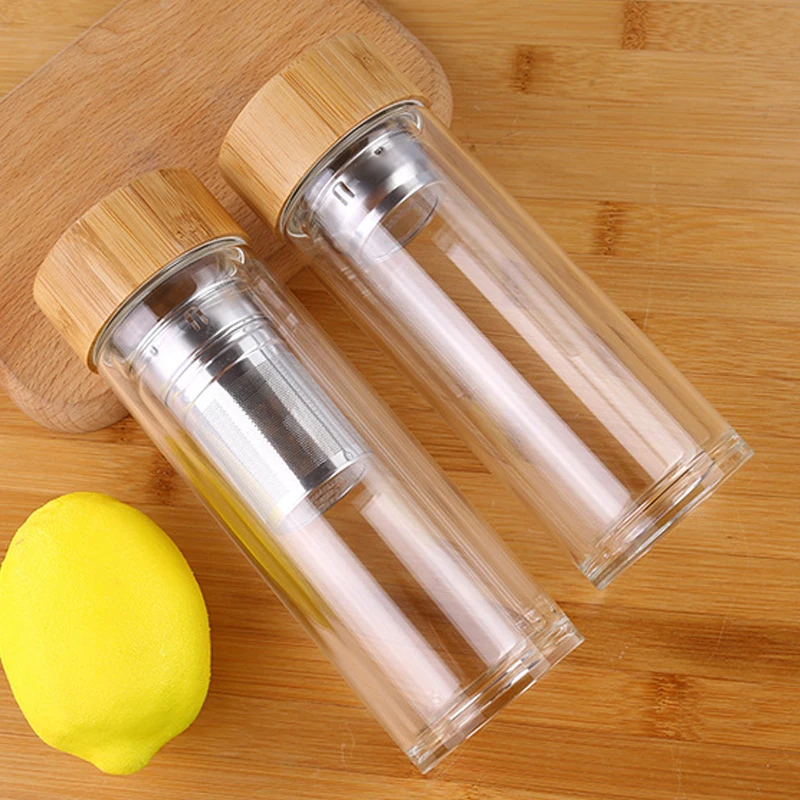 Tea Infuser Glass Water Bottle (12 oz) with Strainer (Brown)