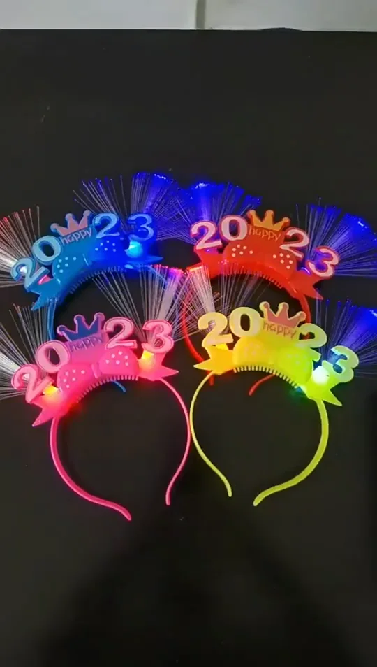 New Years Headband 2023 Led Fiber Happy New Year Headband Light Up ...