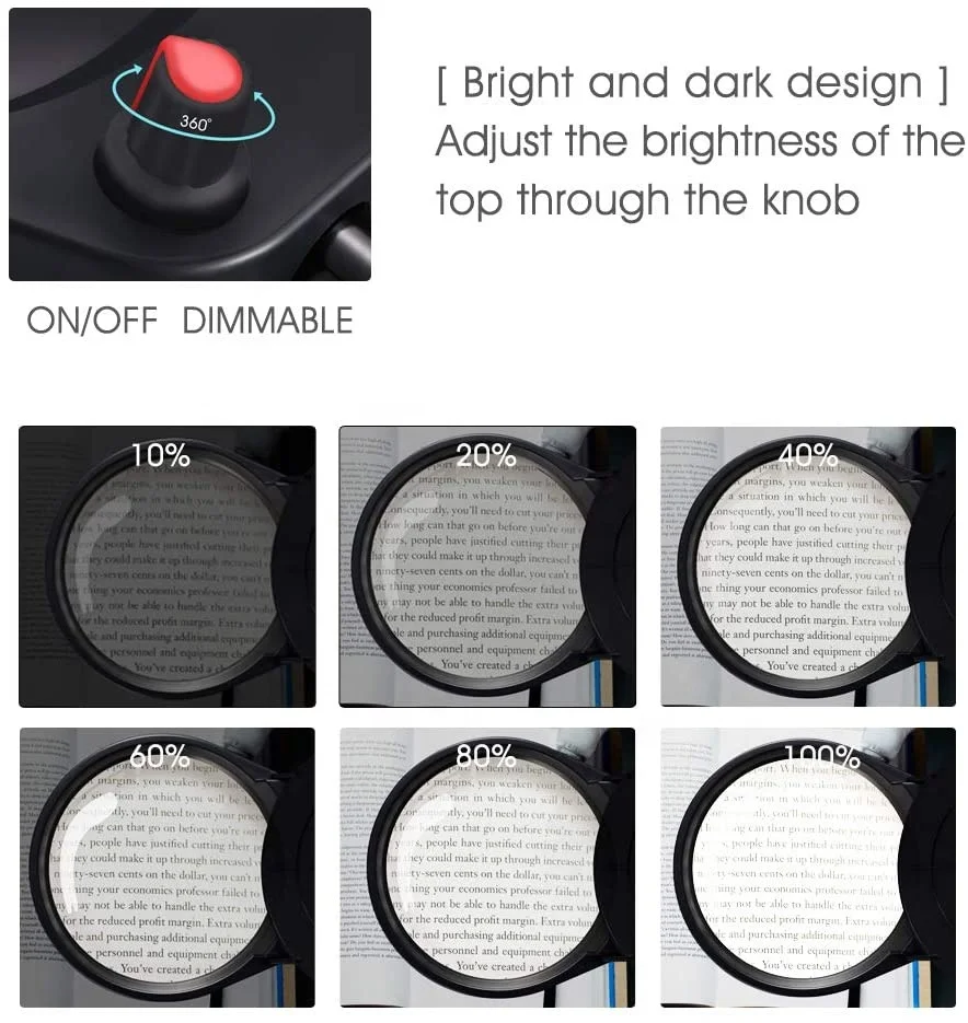 PDOK Factory Professional Magnifying Glass with Light Stand