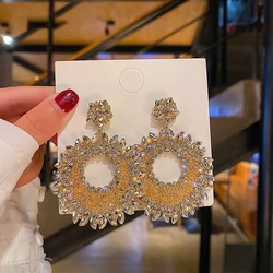 Kaimei Geometry Alloy Earrings Wedding Pendientes Party Jewelry Fashion Oversized Hollow Round Alloy Drop Earrings For Women