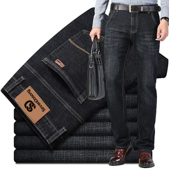 Sevendosong Cotton High Resilience Jeans Business Casual Classic Style Fashion Denim Trousers Male Black Blue Gray Jeans Pants