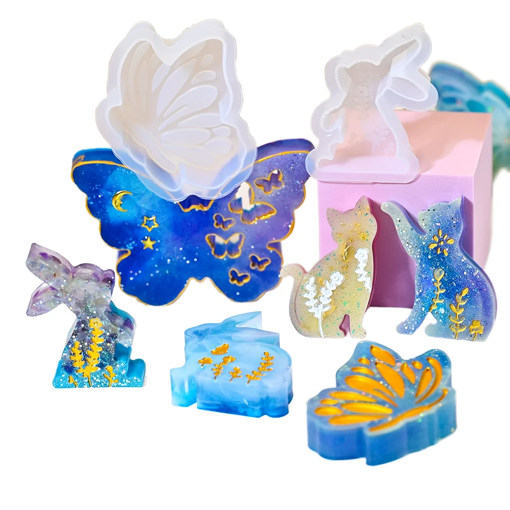 Crystal DIY Easter Bunny Scented Candle Mold Pattern Butterfly Kitten Plaster Silicone Eco-friendly Non-toxic  Silicone Mold
