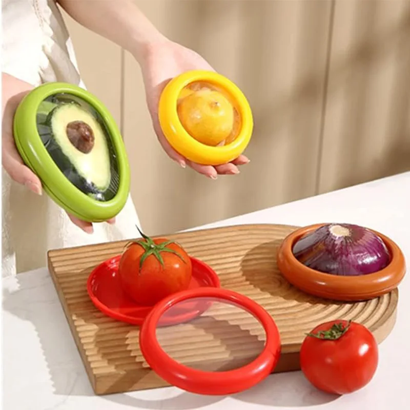 4packs Reusable Fruit and Vegetable Storage Containers Plastic Food Savers Fresh Stretch Pod Lemon Keeper Tomato Holder