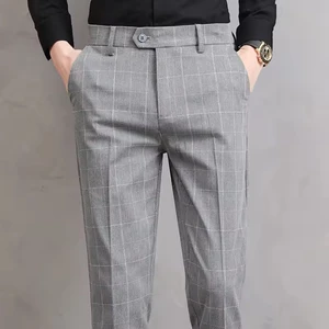 Spring and Summer Plaid Men's Casual Pants Korean Version of the Slim Straight Leg Pants Fashionable Stretchable Long Pants