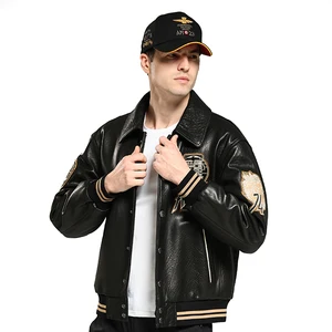 Customized Embroidered Cowhide Jacket for Men's Bomber Jacket
