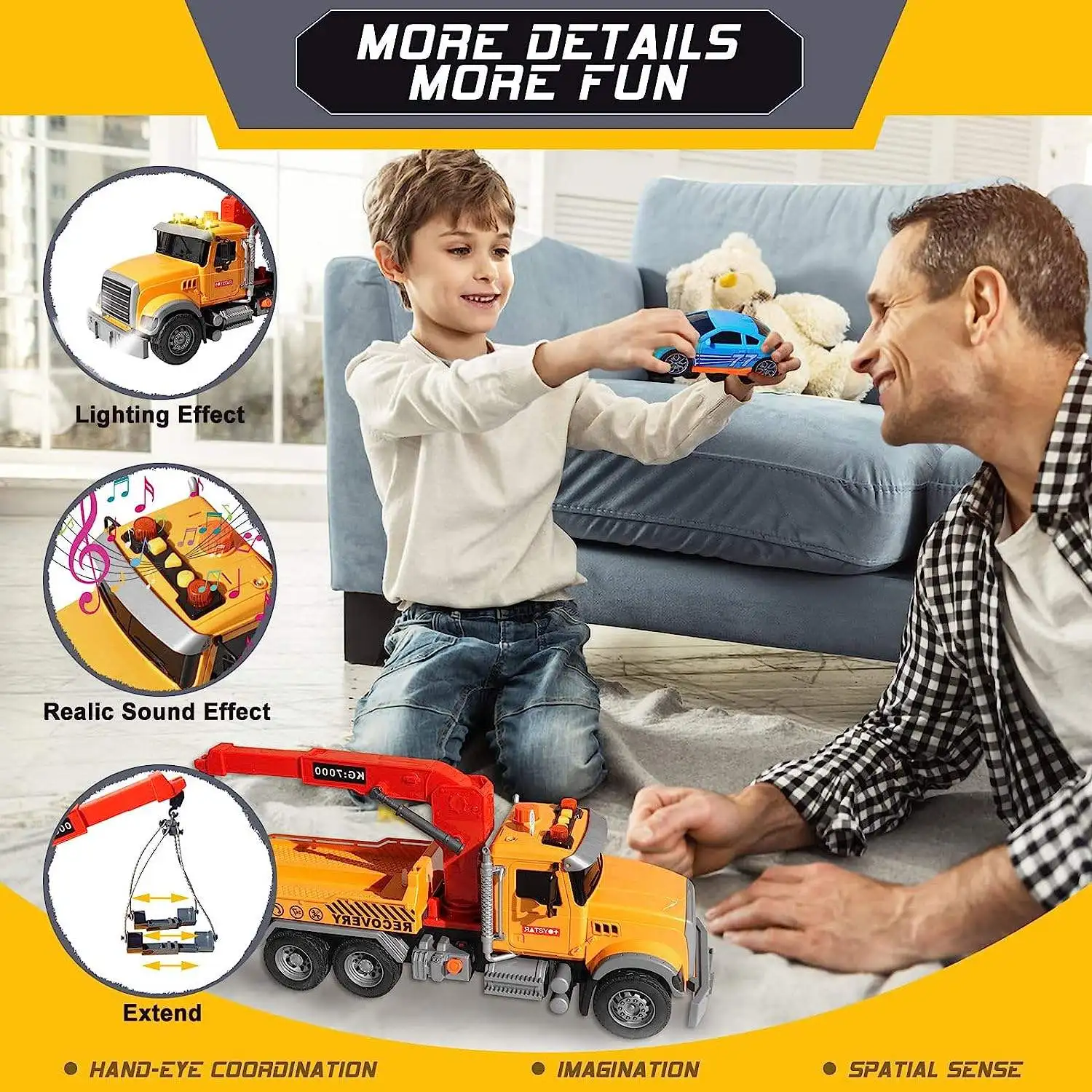 Big Tow Truck Toy Set with Cars Traffic Signs Friction Toy Vehicle