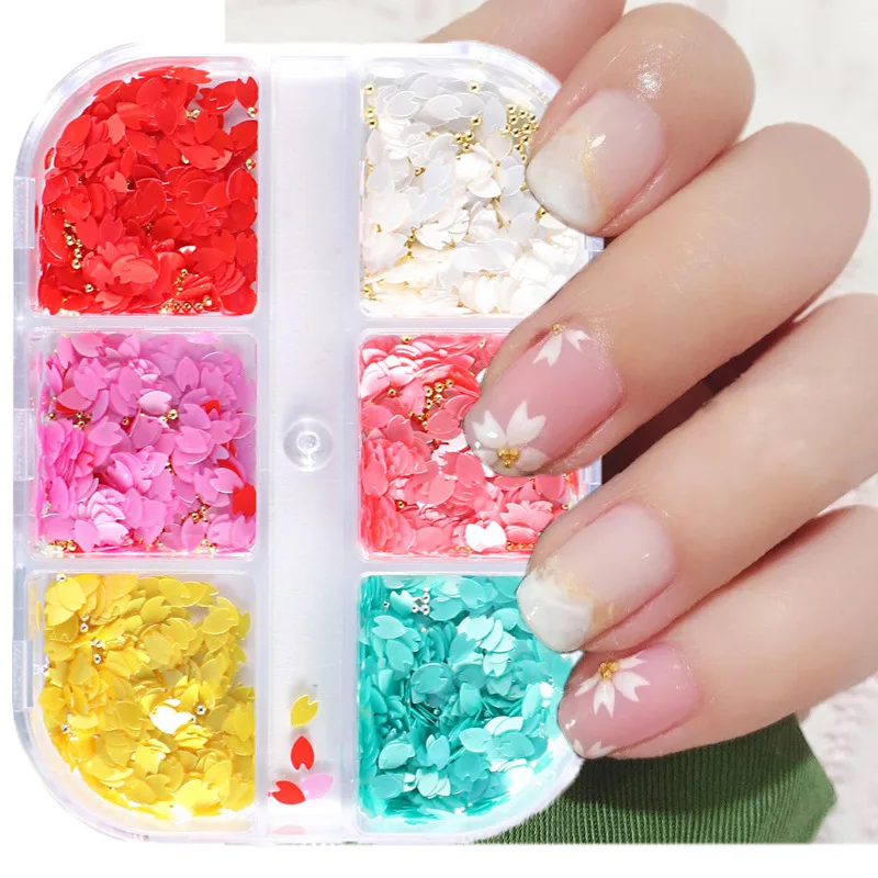 3D Flower Nail Art Charms, 6 Grids 3D Acrylic Nail Flowers Rhinestone Light  Change Pink White Blue Cherry Blossom Acrylic Spring Nail Art Supplies with  Pearls Manicure DIY Nail Decorations 