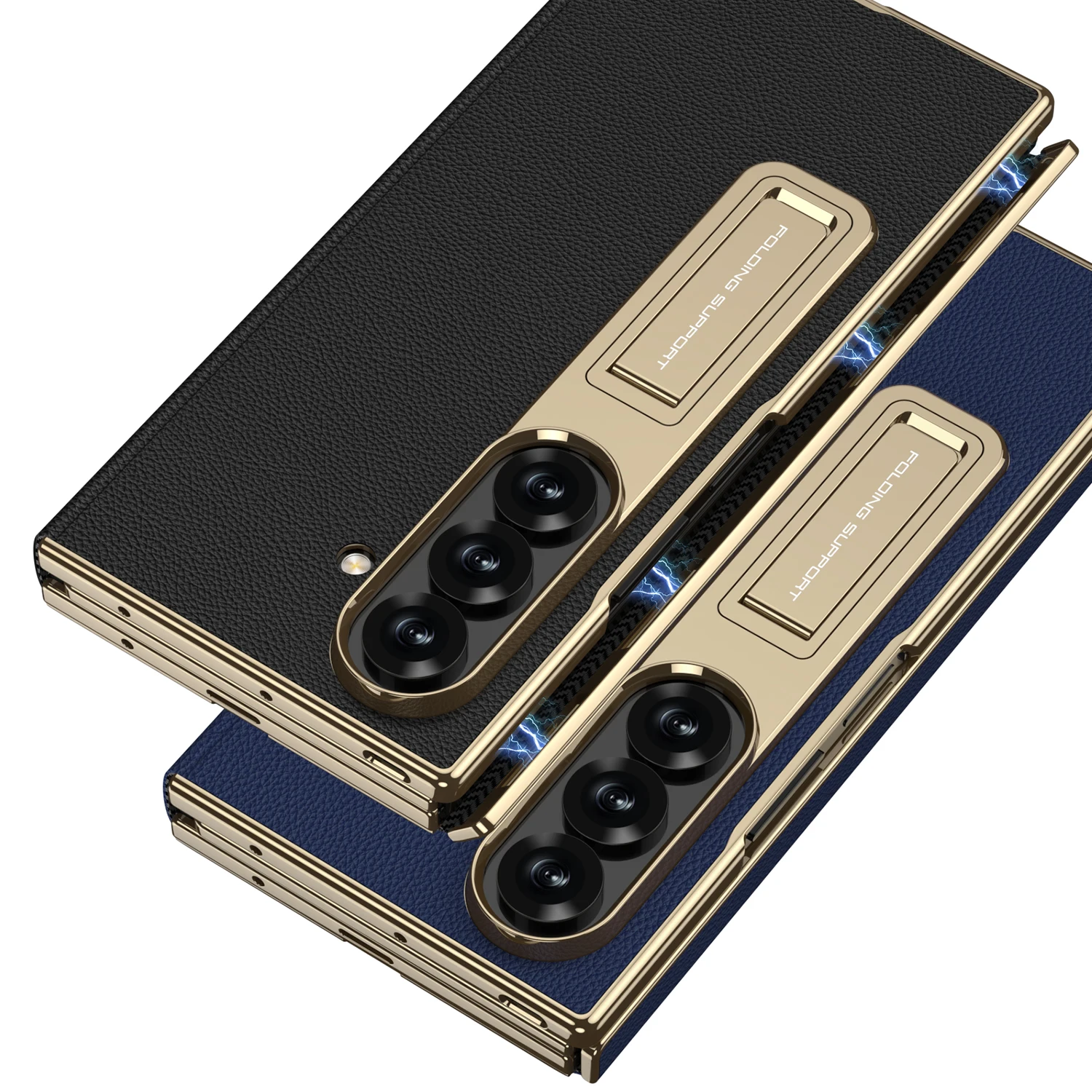 Electroplated Leather Golden Sides Back Cover with Stand Holder Phone Case Cover for Samsung Galaxy Z TriFold case