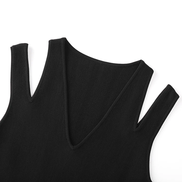 Knitwear Manufacturers Custom Summer Black V Neck Sleeveless Sexy