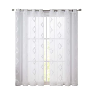 Luxury Embroidery White Sheer Voile Ready Made Grommet Curtain for the Living Room