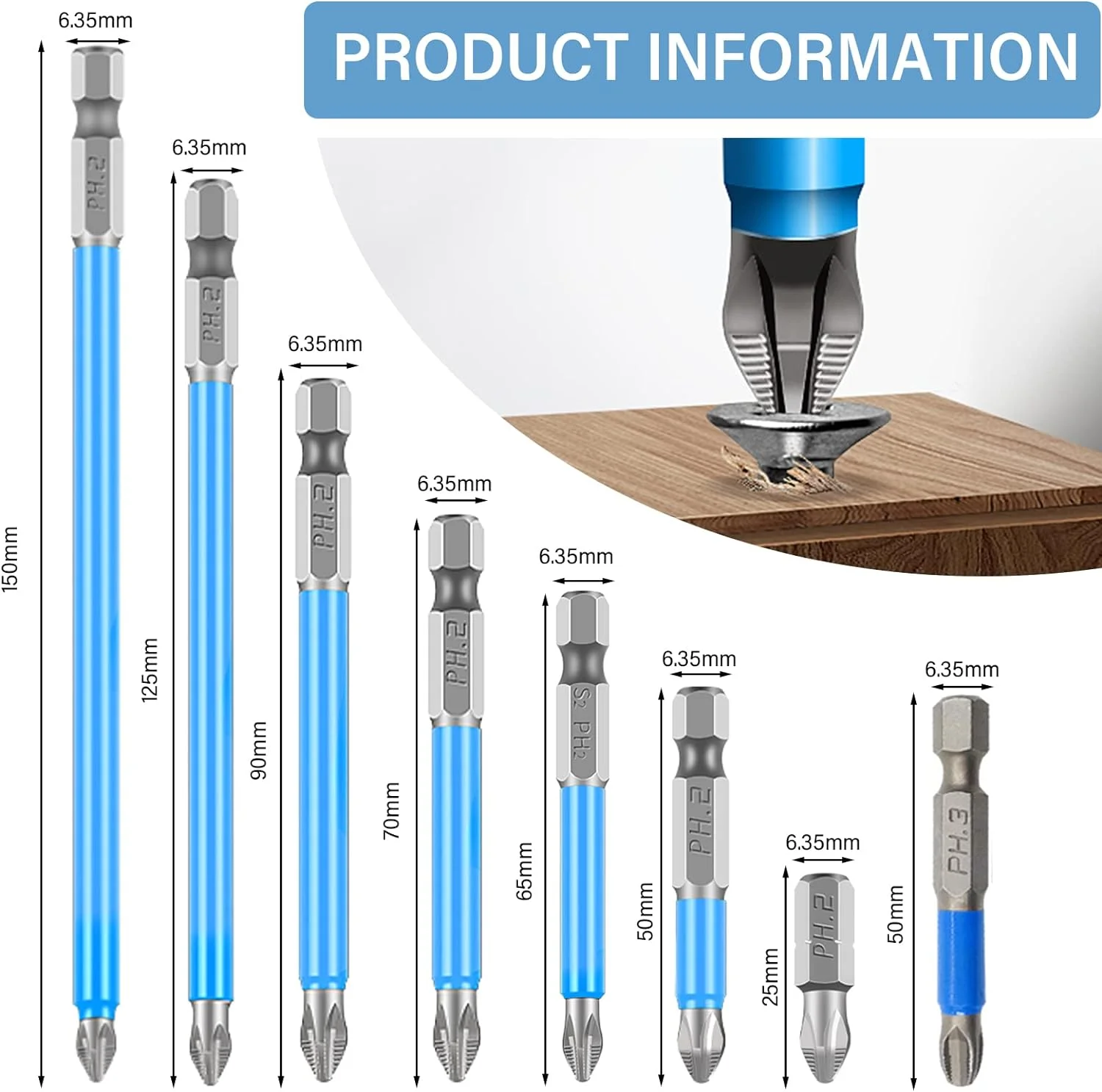 Set Di 10 Punte Per Cacciavite PH2 Rivestite Con Adattatore - Foto 7