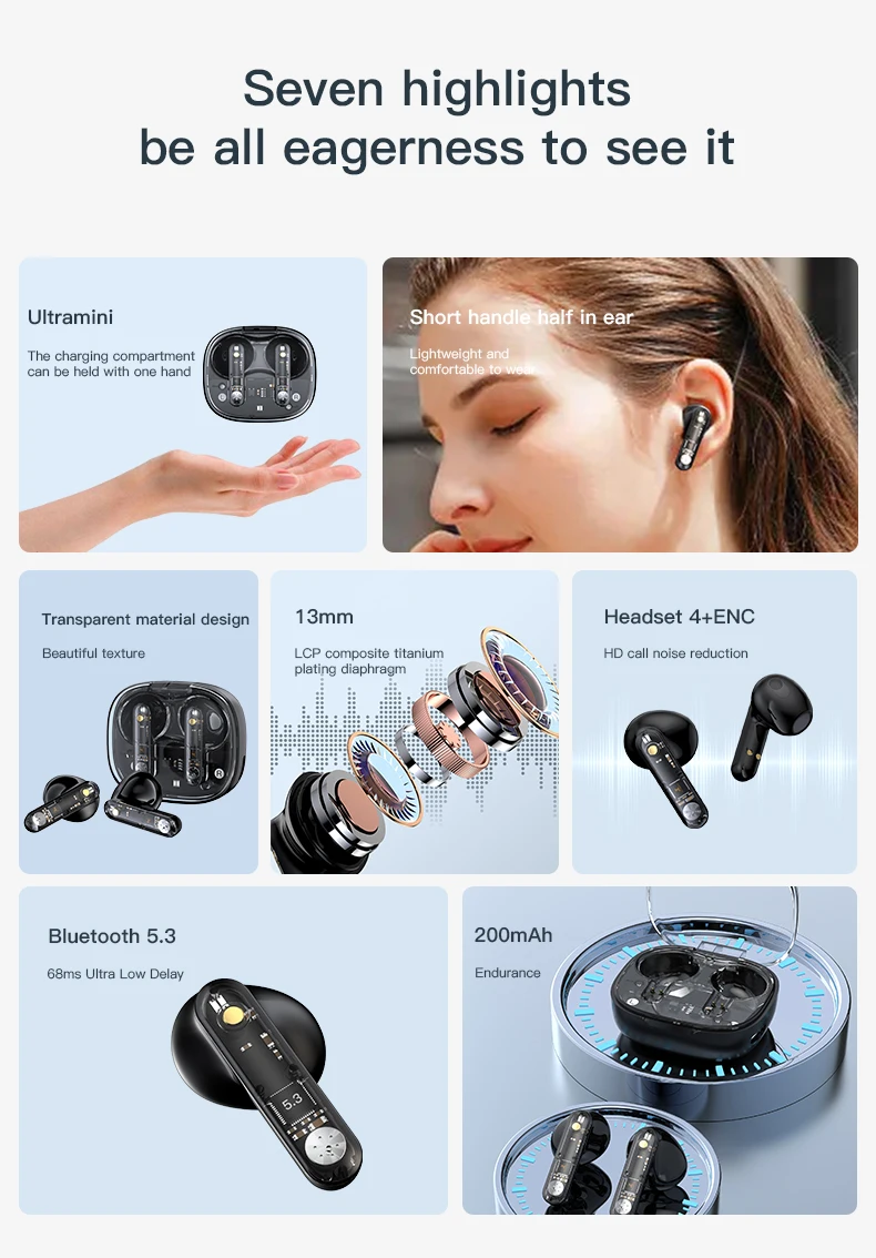 Transparent Wireless Tws Blue Tooth Earphone Earbud Wireless Earphone ...