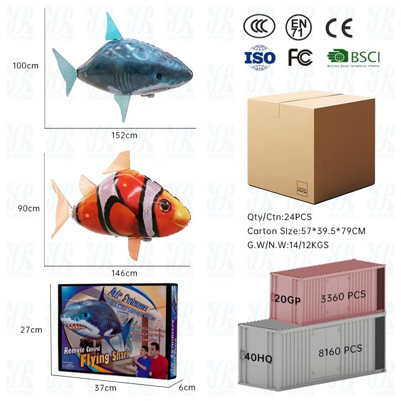 AiJH RC Shark Toys Fly Air Balloons Clown Fish Helium Balloon Inflatable  Remote Control Toys Rc Flying Fish Toy