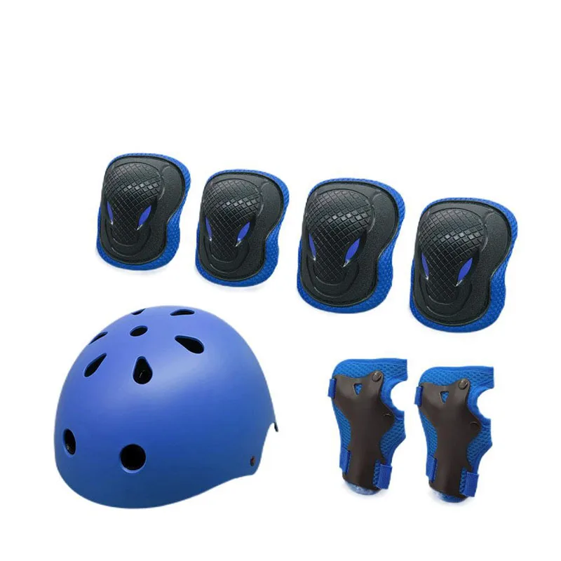 Seven Pieces Safety Helmet Set Skateboard Skates Elbow Wrist And Knee
