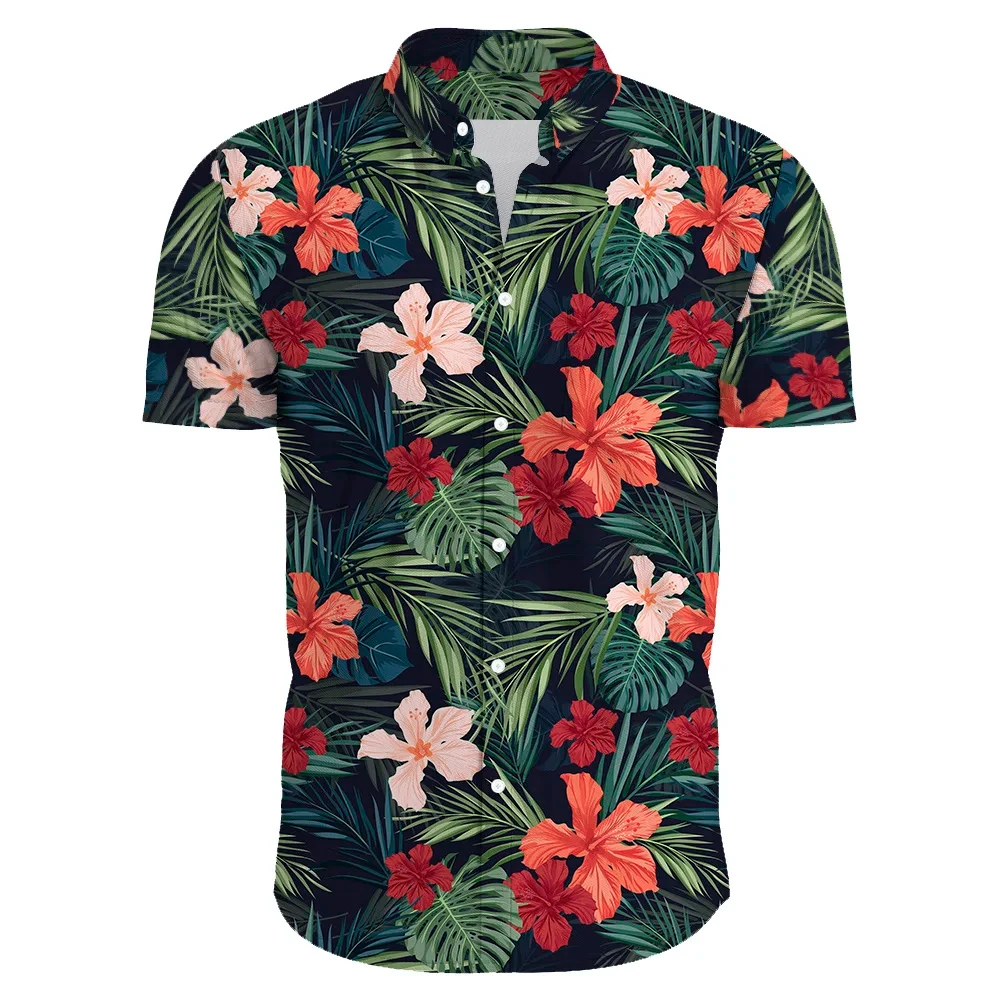 Camicie Casual da uomo con fiori hawaiani stampate a manica corta