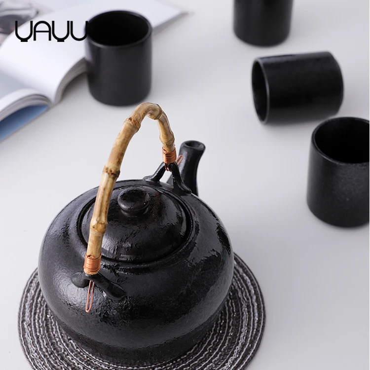 FENN Wholesale restaurant used vintage black japanese porcelain custom tea set tea pot sets with tea cup for hotel