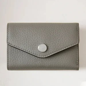Custom Logo Pebble Leather Ladies Grey Trifold Short Card Coin Wallet Purse for Women