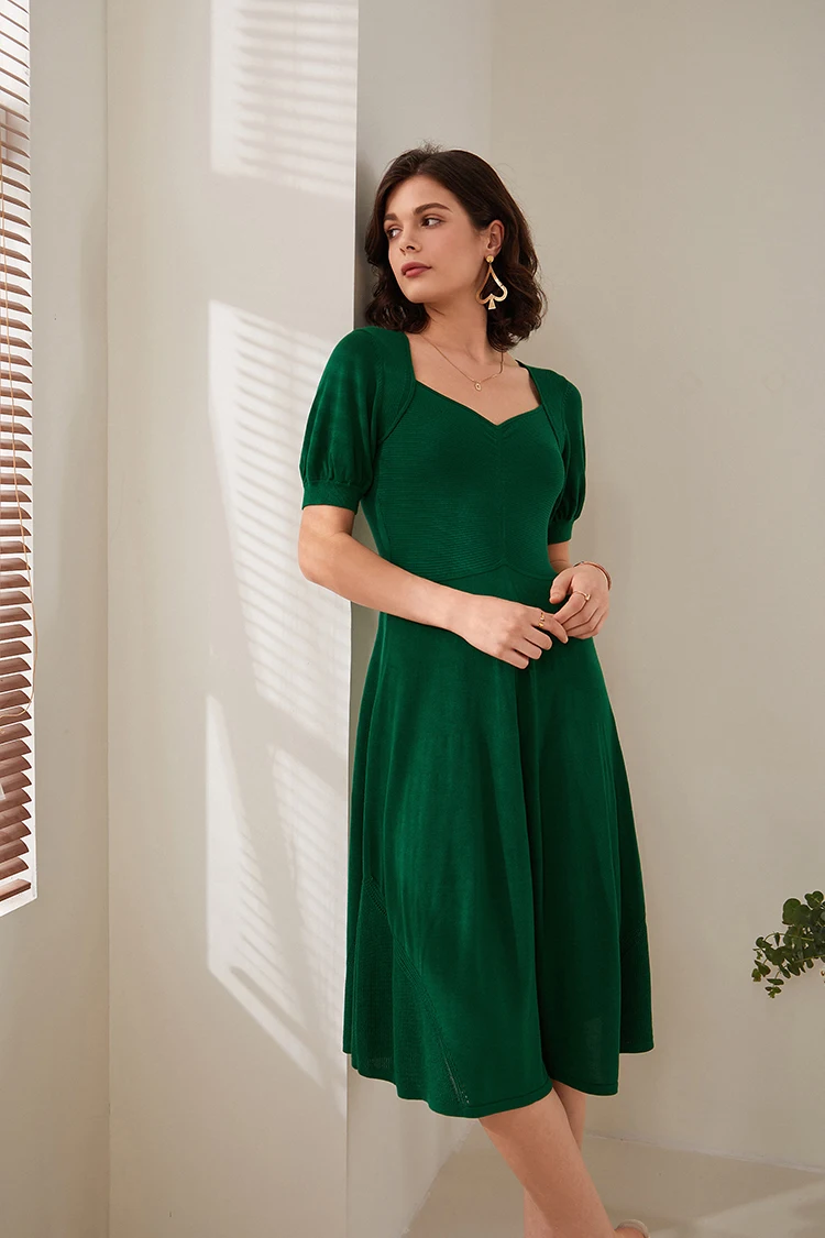 Minimalist Modern Women's Casual Summer Knit Dress Comfortable Fashion with  Loose Short Sleeves Natural Waistline Sweater Dress