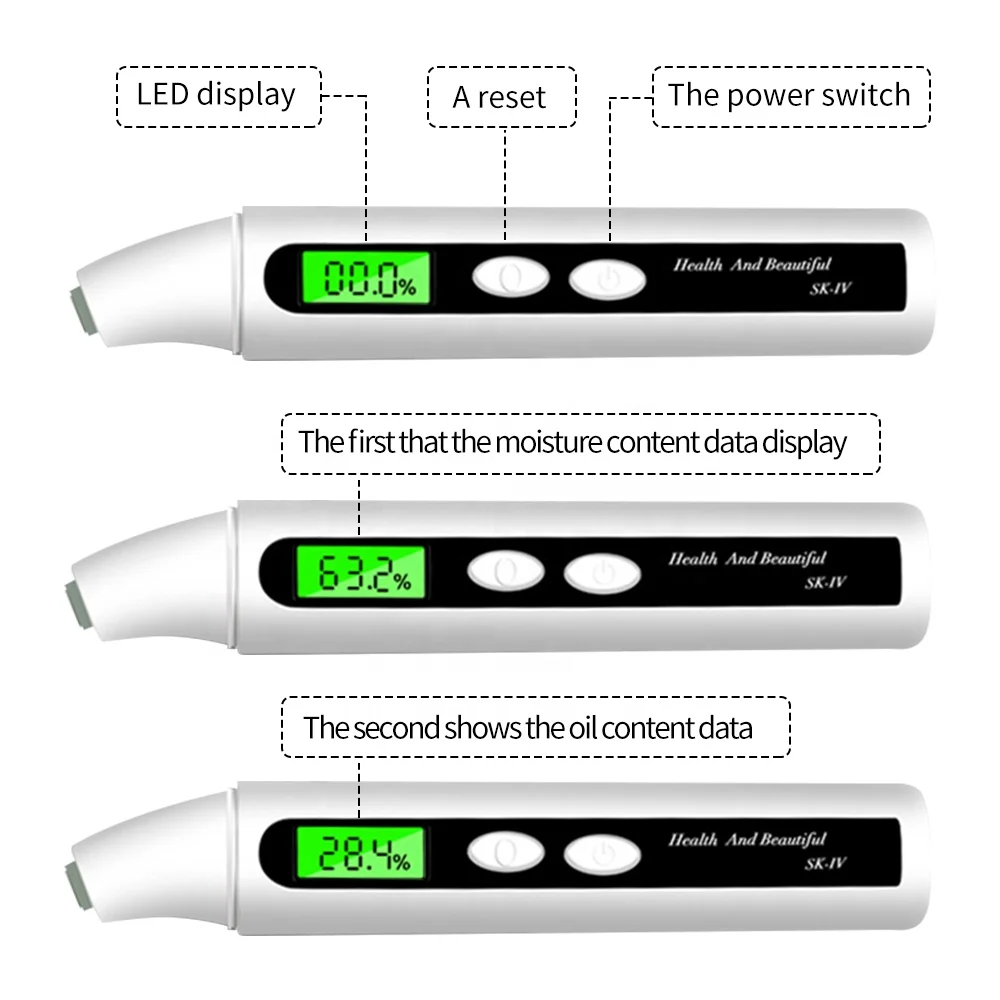Skin Moisture Tester Custom Digital Skin Care Health Tester Pen Body Facial Moisture Oil Tester Skin Analysis With LCD Display