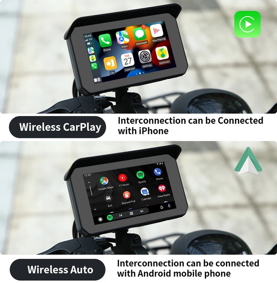 GreenYi 5 Inch Motorcycle Carplay DVR Dash Cam, 1080P Waterproof Camera, GPS Navigation