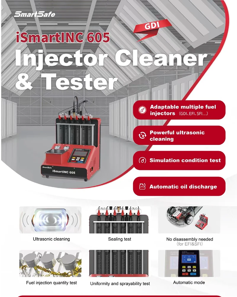 Vehicle Tools Launch CNC 605A Fuel Injector Cleaning Machine for GDI 6 Cylinder Injector Cleaner and Tester