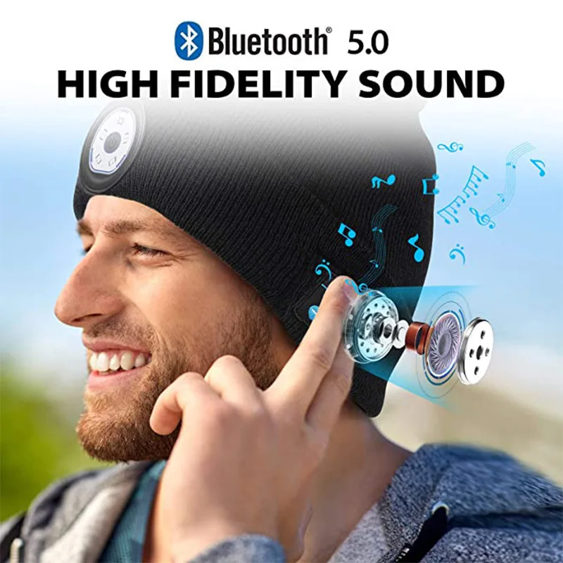 3in1 Wireless Bluetooths Music Hat LED Lights Knitted Beanie Hat USB Rechargeable - Image 2