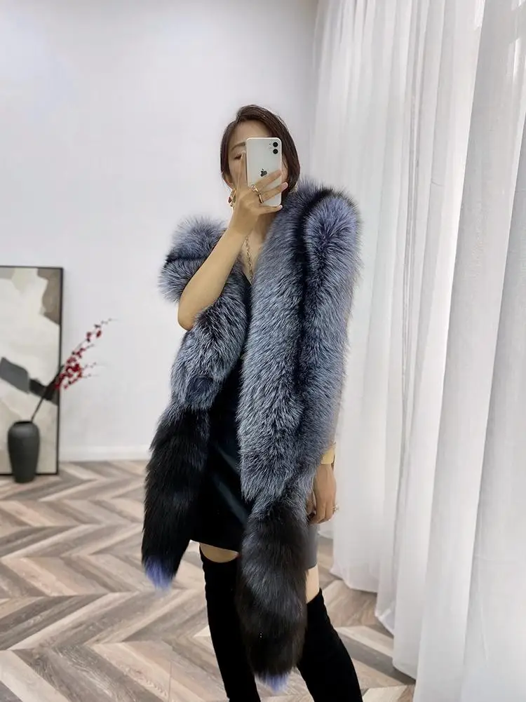 美品✨定価30万 フォクシー スノーミスト ウールジレ フォックスファー フリー Mwfur Fashion Unisex Long Luxury Fox Skin Stole with Tails