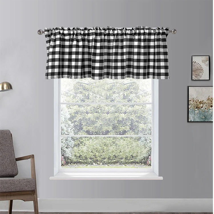 Hot Sale Plaid Kitchen Curtain 100 Polyester Valance Kitchen Curtains