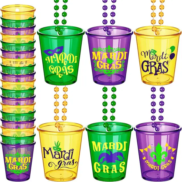 Plastic Fiesta Mexican Shot Glass With Beaded Necklace for Mexican Festival Party Favors Supplies