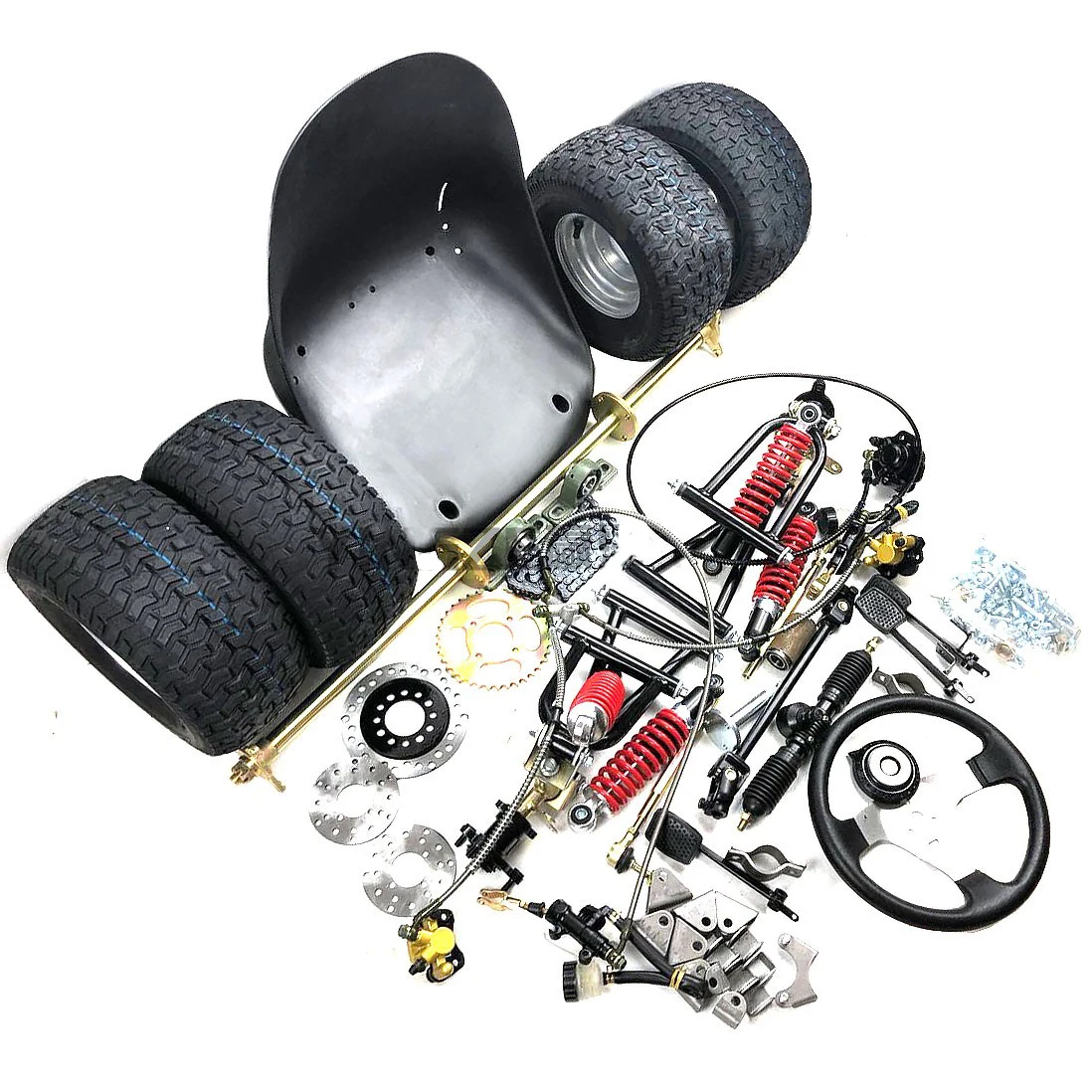 GO KART KARTING ATV UTV 1M Rear Axle Steering Rack Tie Rod Steering Wheel Brake Pump With 13X6.50-6 Inch Wheel