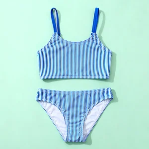 OEKO TEX Summer New Custom Baby Girls Swimsuit Striped Toddler Kids Two-Piece UV Swimsuit Set Cute Bikini Sets Children