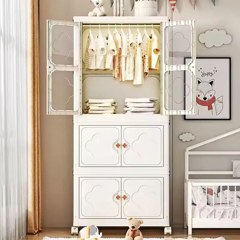 Foldable Plastic Organizer Wardrobe Cabinet for Home Portable Baby Toys Children's Clothes Storage Rectangle Fordable Injection factory
