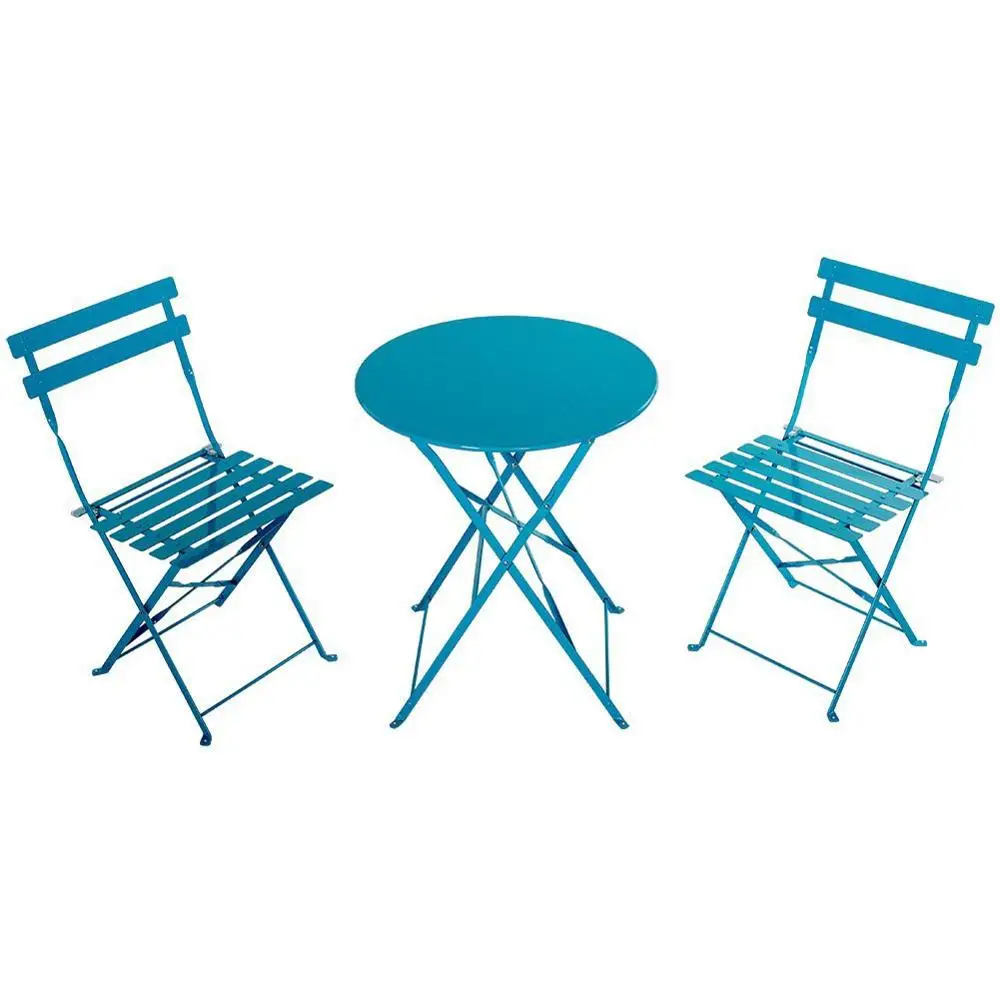 3piece Folding Steel Bistro Patio Outdoor Garden Table And Chairs Set