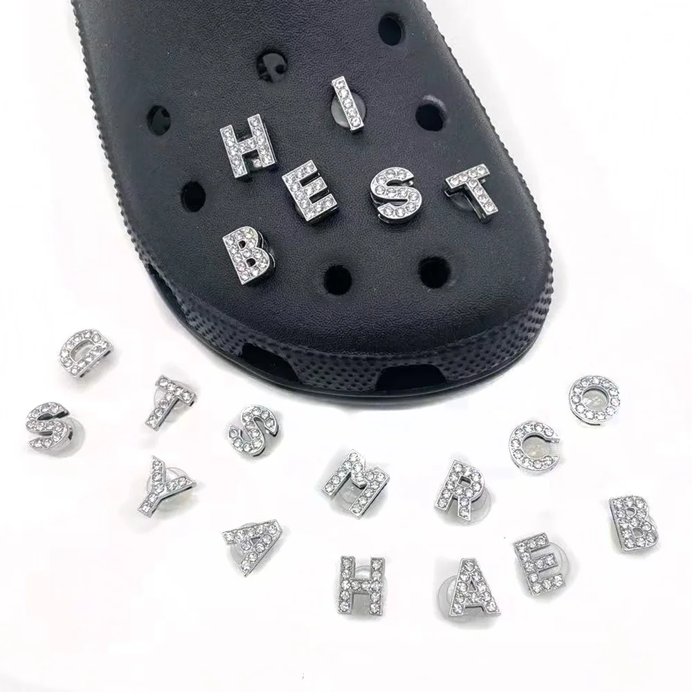 Wholesale Initial Shoe Charms Accessories Diy 26 Alphabet Az Bling Silver Letter Bubble Slides
