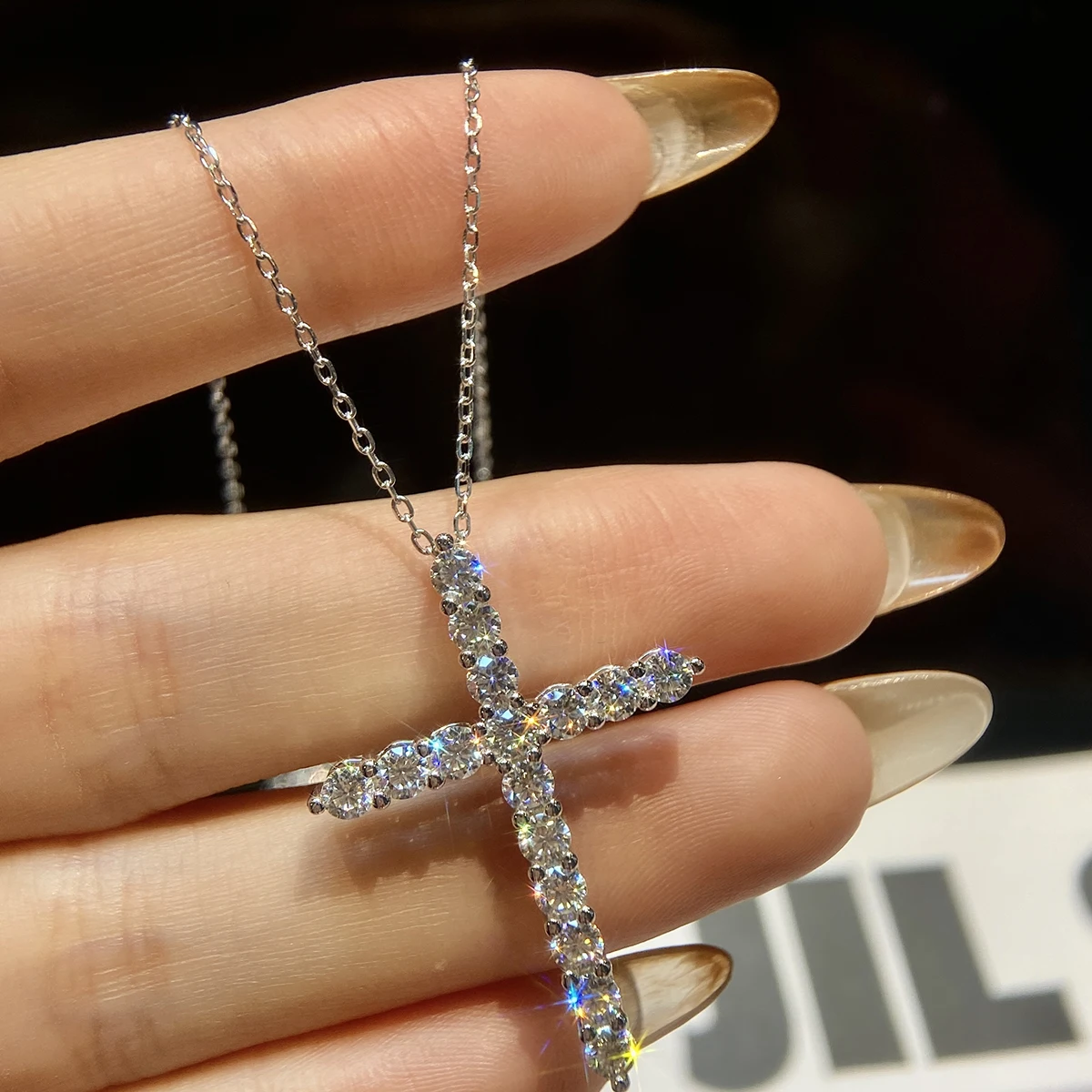 KRKC Moissanite Jewelry 925 Sterling Silver Iced Out D VVS1 Diamond Moissanite Cross Pendant necklaces for men women 222089