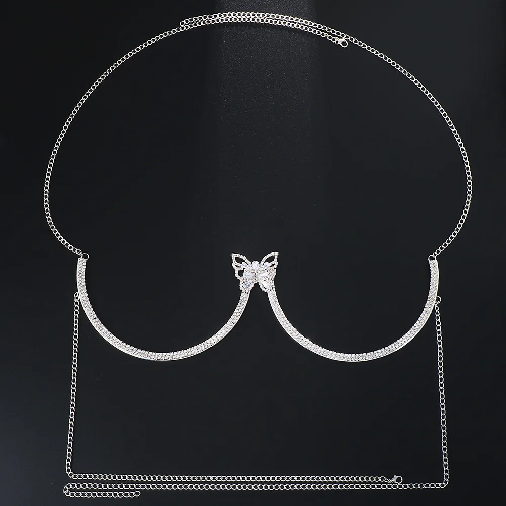 New Rhinestone Butterfly Chest Chain Fashion Sexy Chest Support