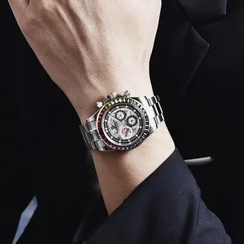 Pagani Design Orologio Uomo Automatico Meccanico - Lunetta Arcobaleno Scheletrato, Cronografo, Cinturino In Gomma O Acciaio, 100m - 3