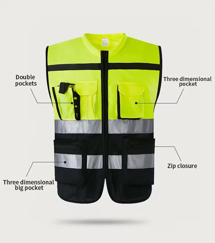 High visibility reflective safety vest custom logo reflective safety Traffic vest multi pocket work 