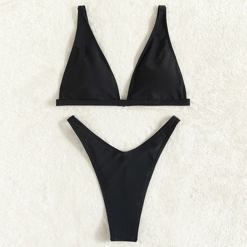 Black String Thong Bikini Solid 2 Pieces V Women Adults Sexy Bikini Micro Bikini