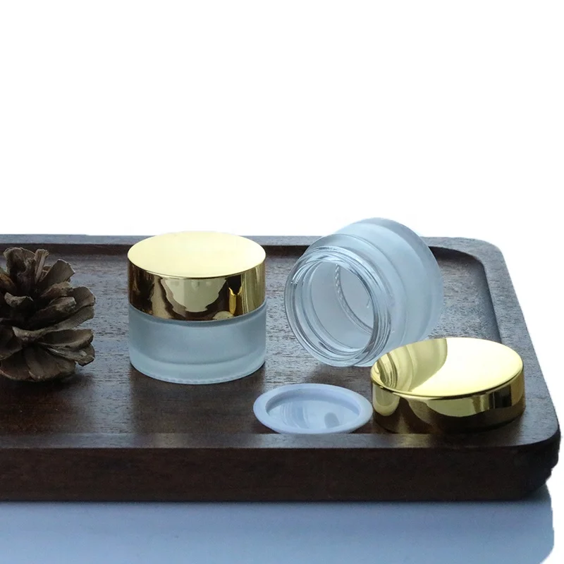 Роскошные 15g 0,5 oz стеклянную банку косметической упаковки 15 мл Золотая крышка с круглым дном матовый стеклянный крем для глаз (GJM20-15)