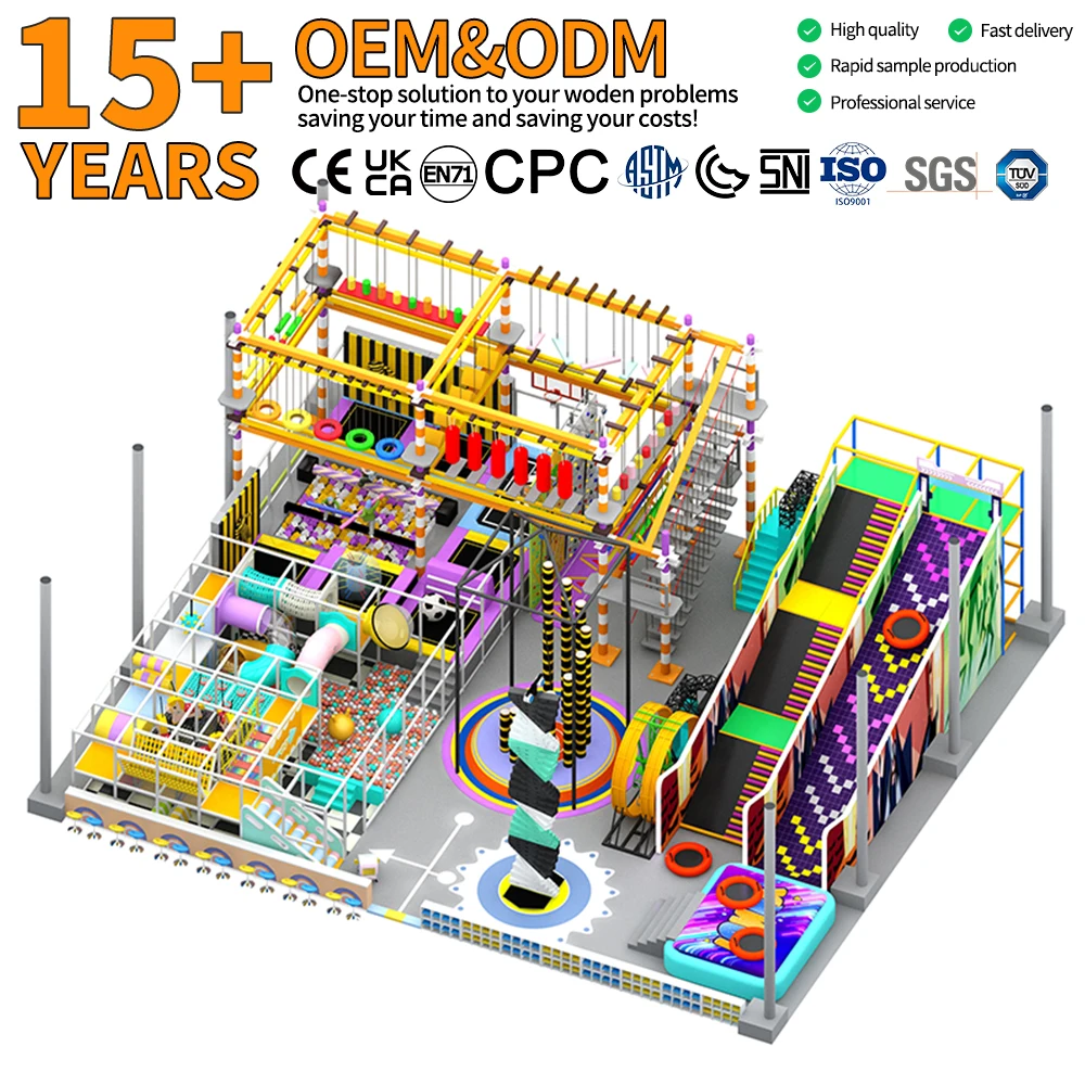 Feelkids Kids  Indoor Playground Equipment Amusement Commercial Park Soft Play Plastic Slides Trampoline 500KG Capacity for Sale