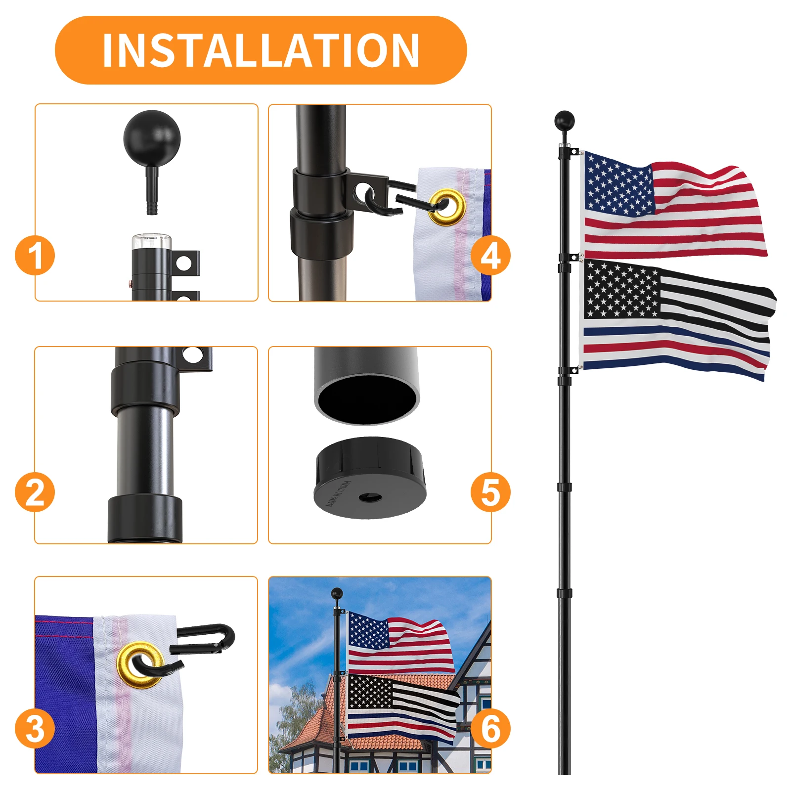 Cydisplay 30ft Aluminum Black Flag Pole Outdoor Heavy Duty Residential ...