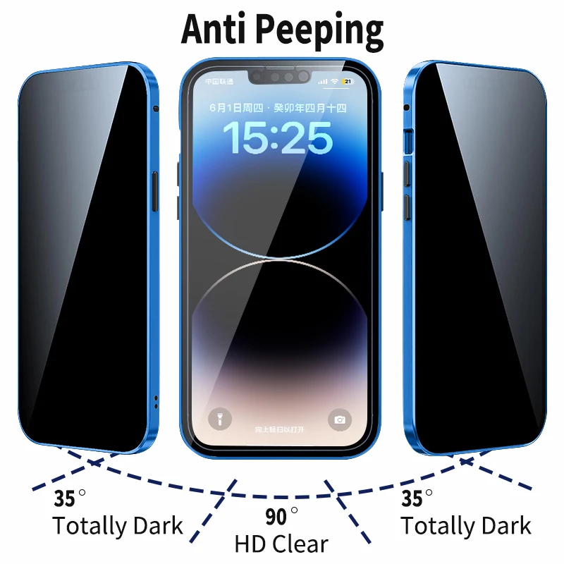 360 Full Cover Privacy Phone Case For Iphone 12 13 14 15 Pro Max