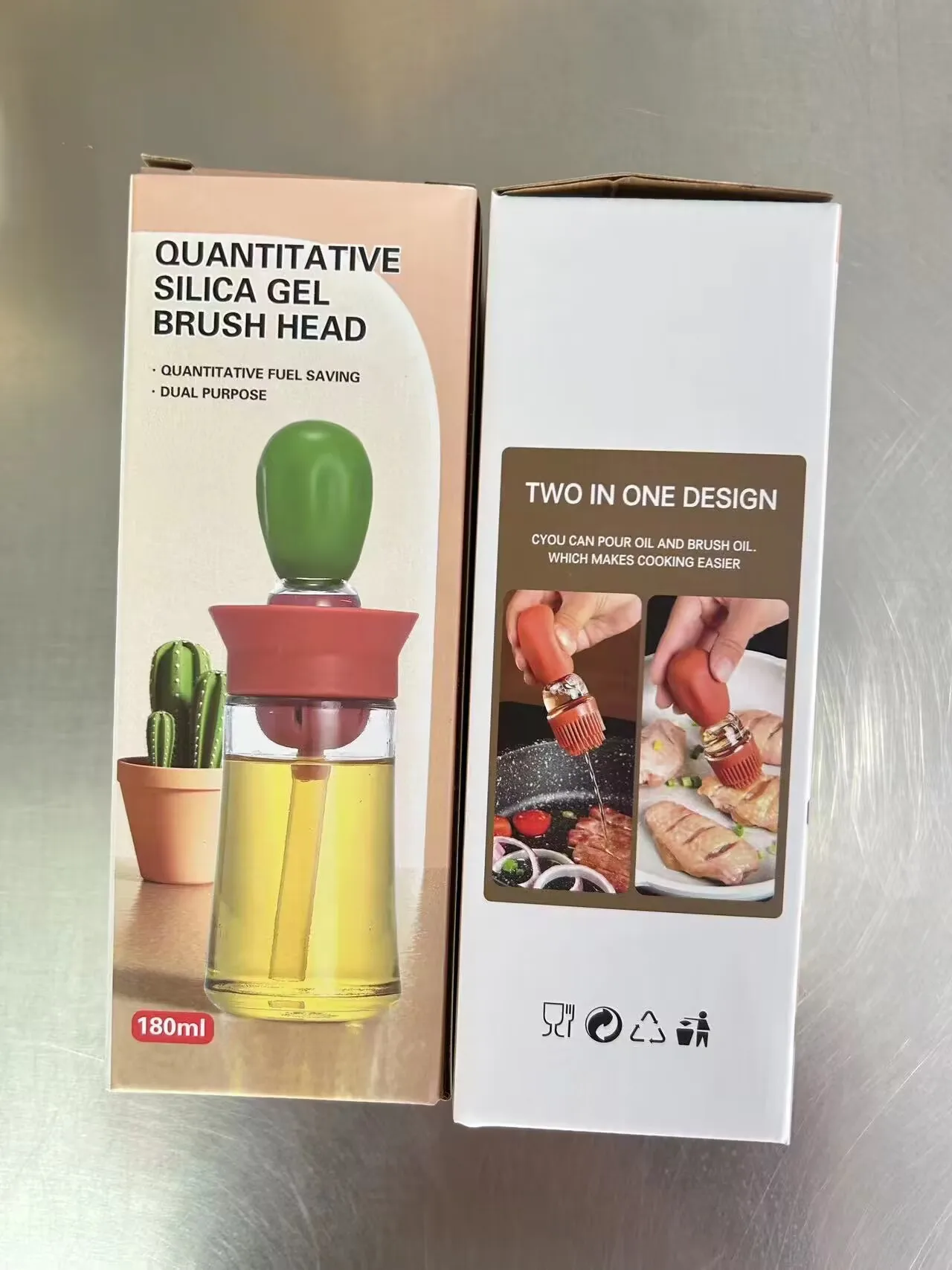 2 In 1 Glass Oil Brush Bottle Glass Olive Oil Dispenser With Silicone Oil Brush For Cooking