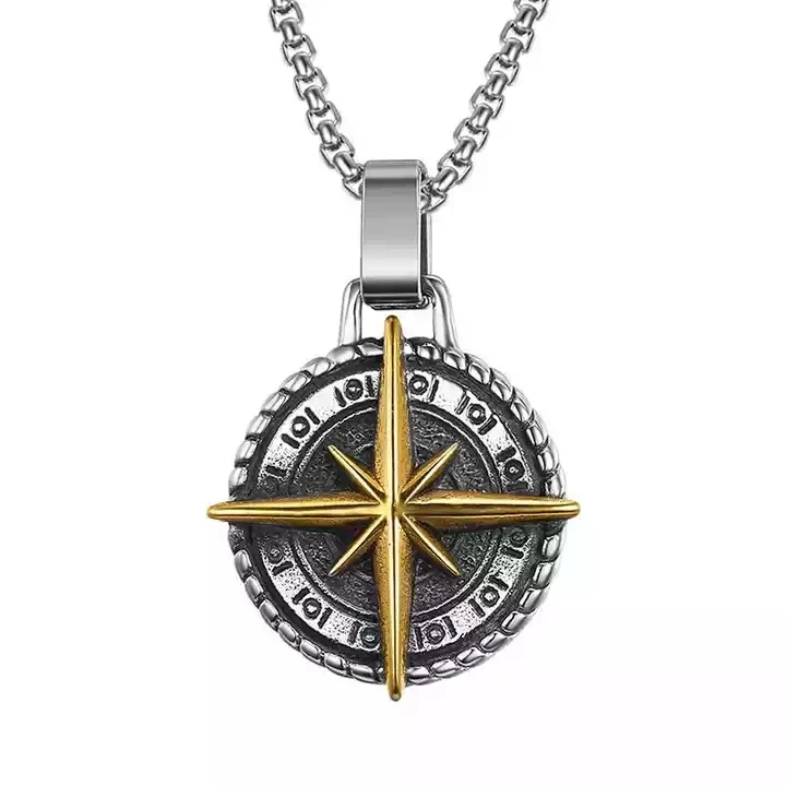 Collana Vichinga Vegvisir Valknut Triscele - Acciaio Inox, Catena 50 Cm, Simboli Norreni