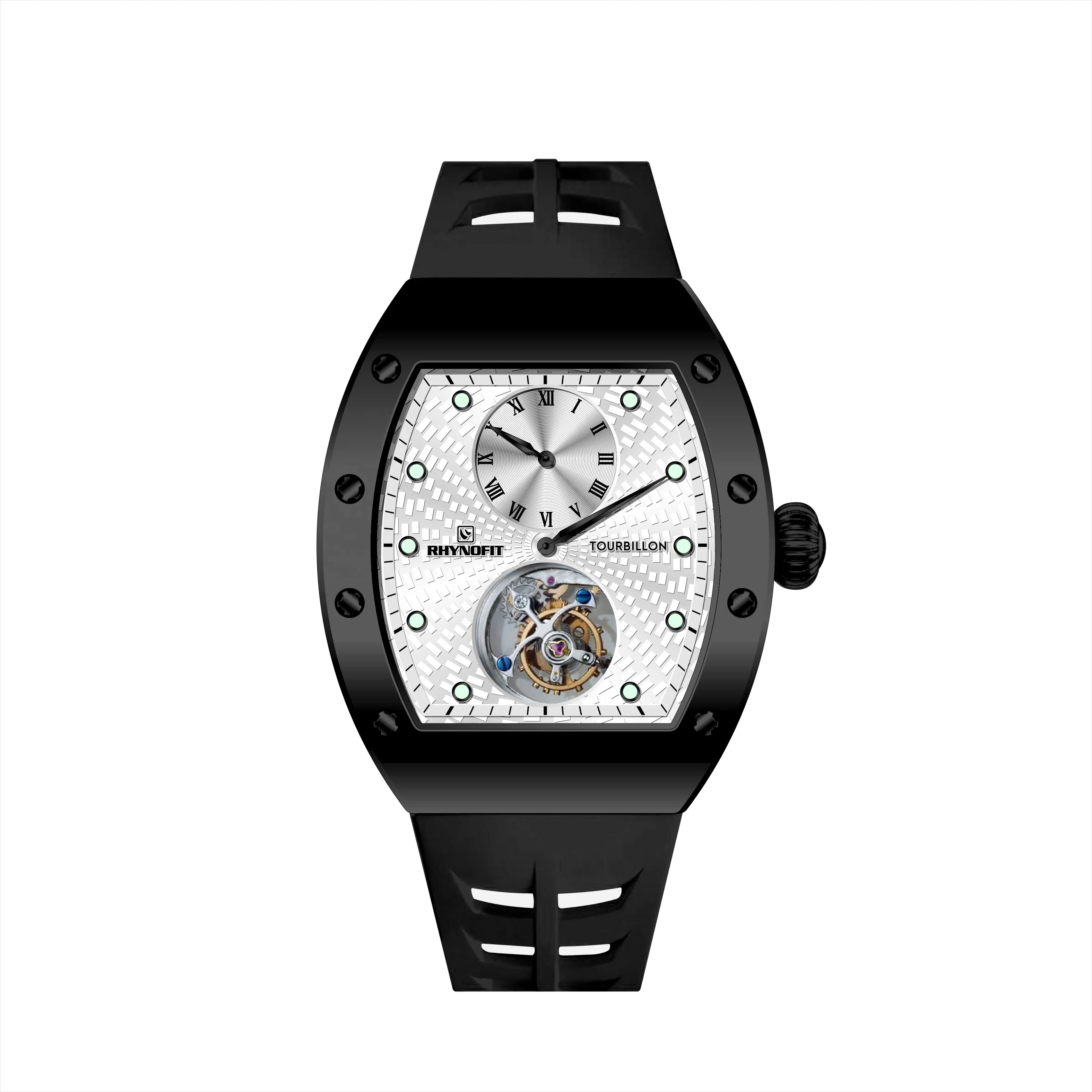 Seagull Tourbillon Skeleton ST8006 Hand Wind Watch Movement Luminous Hour Dot Indicator Silicone Band with Small Dial Watches